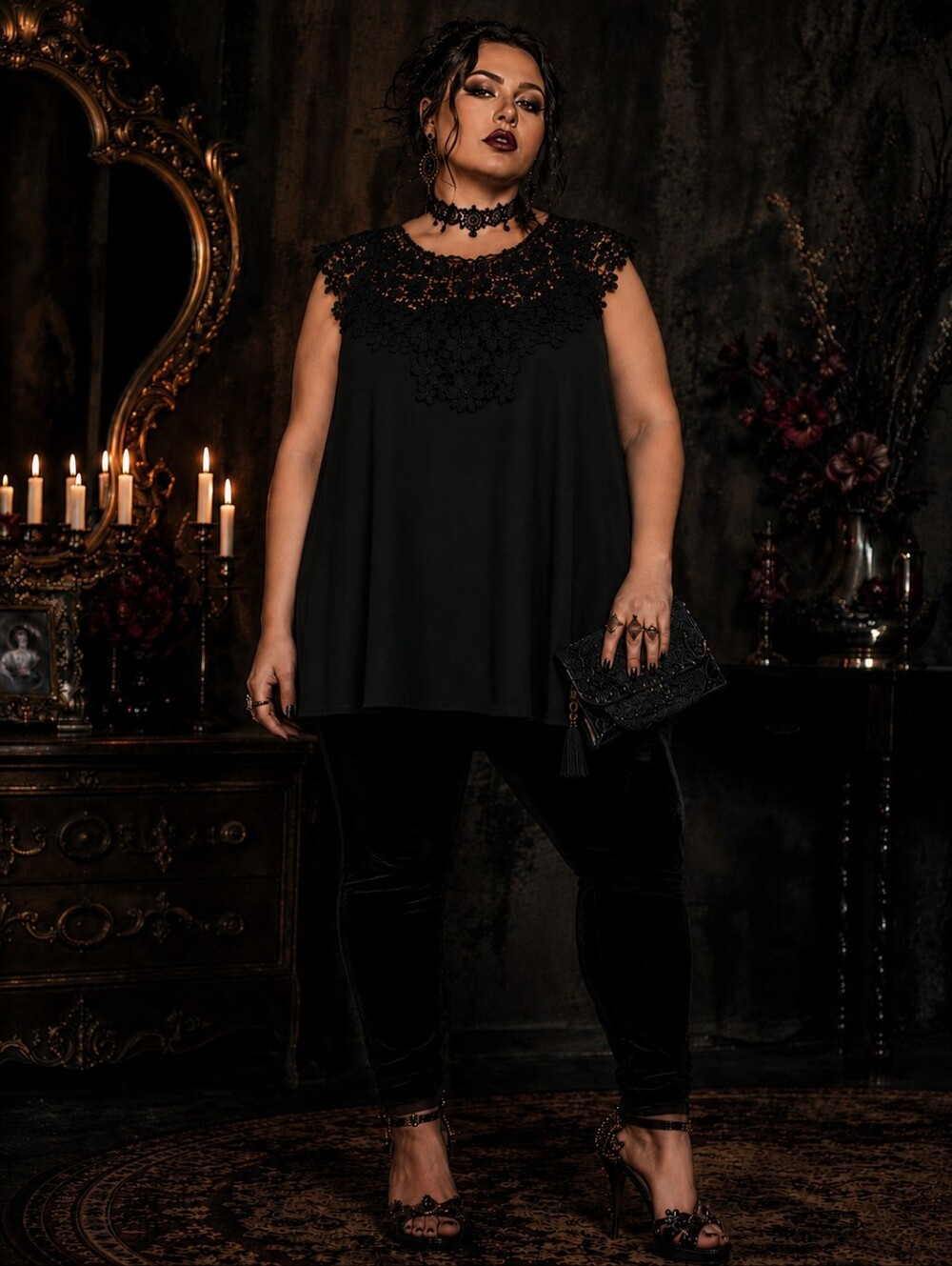 Blouse Plus Size 3X 4X Hi Low Flowy Top Dark Romantic